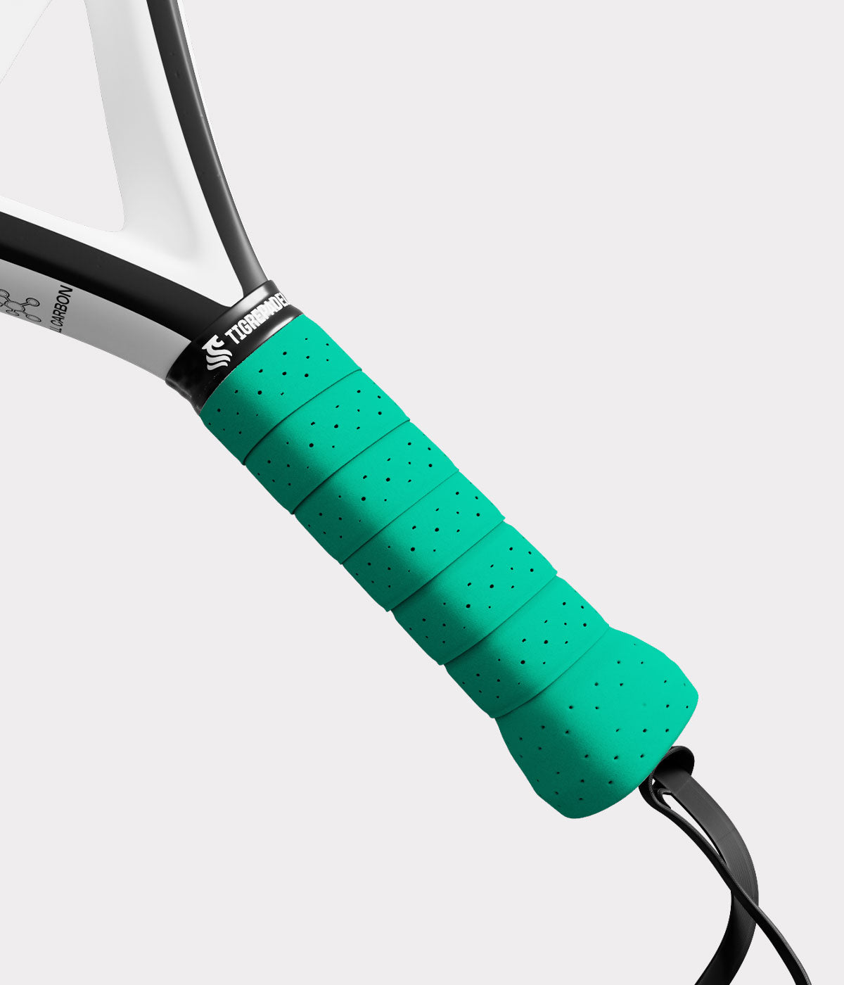 Close-up van blauwe padel overgrip met textuur voor extra grip van TigrePadel