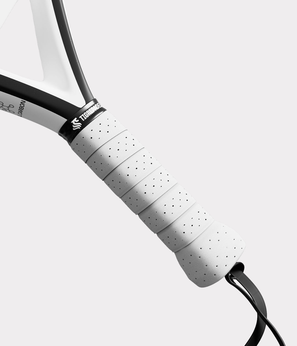 Close-up van witte padel overgrip met textuur voor extra grip van TigrePadel