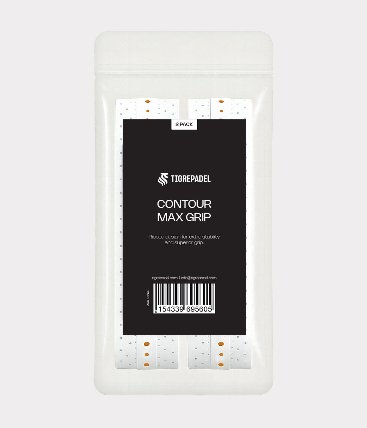 Verpakking van TigrePadel Contour Max witte padel overgrip met 3D ribbelstructuur en verhoogde rand