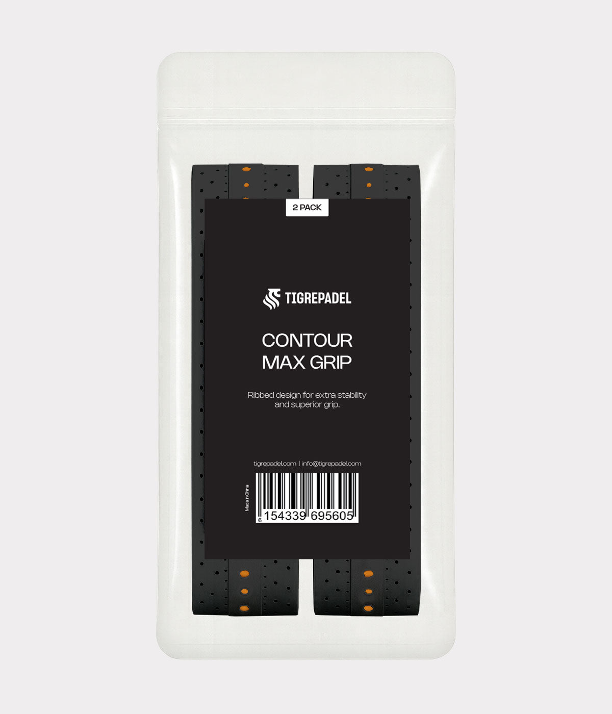 Verpakking van TigrePadel Contour Max zwarte padel overgrip met 3D ribbelstructuur en verhoogde rand