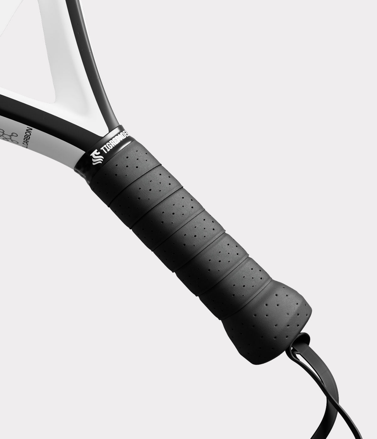 Close-up van zwarte padel overgrip met textuur voor extra grip van TigrePadel